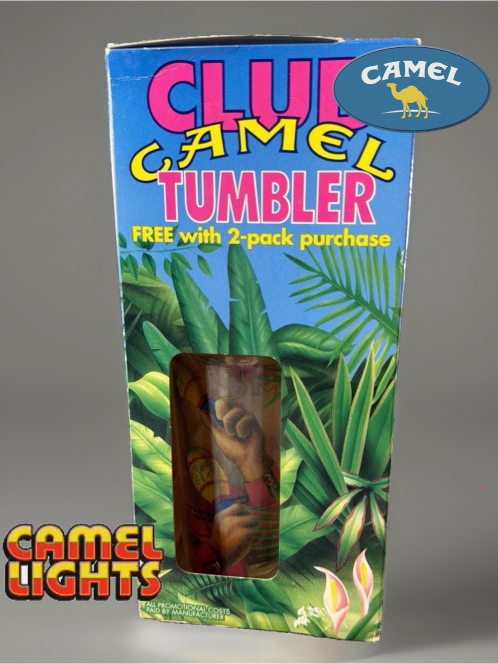 Camel Collectible Tumbler Glass Joe Camel Decorated Advertising in Original Box